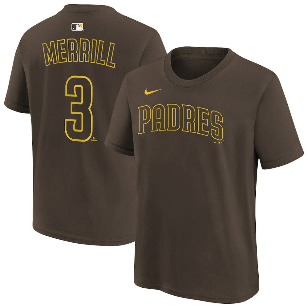 Jackson Merrill San Diego Padres Youth Name & Number T-Shirt Brown | Nike