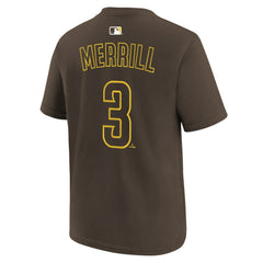 Jackson Merrill San Diego Padres Youth Name & Number T-Shirt Brown | Nike