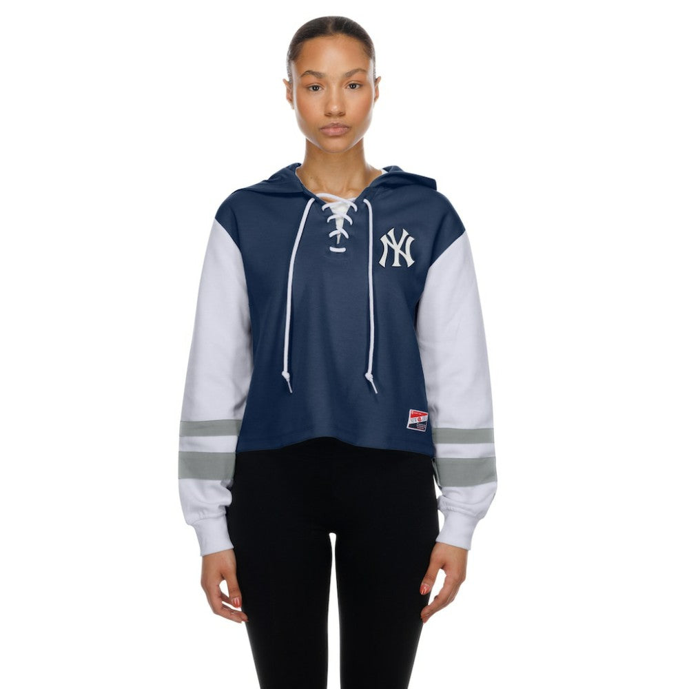 New York Yankees Women's Boxy Lace-Up Hoodie Navy | New Era
