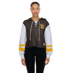San Diego Padres Women's Boxy Lace-Up Hoodie Brown | New Era