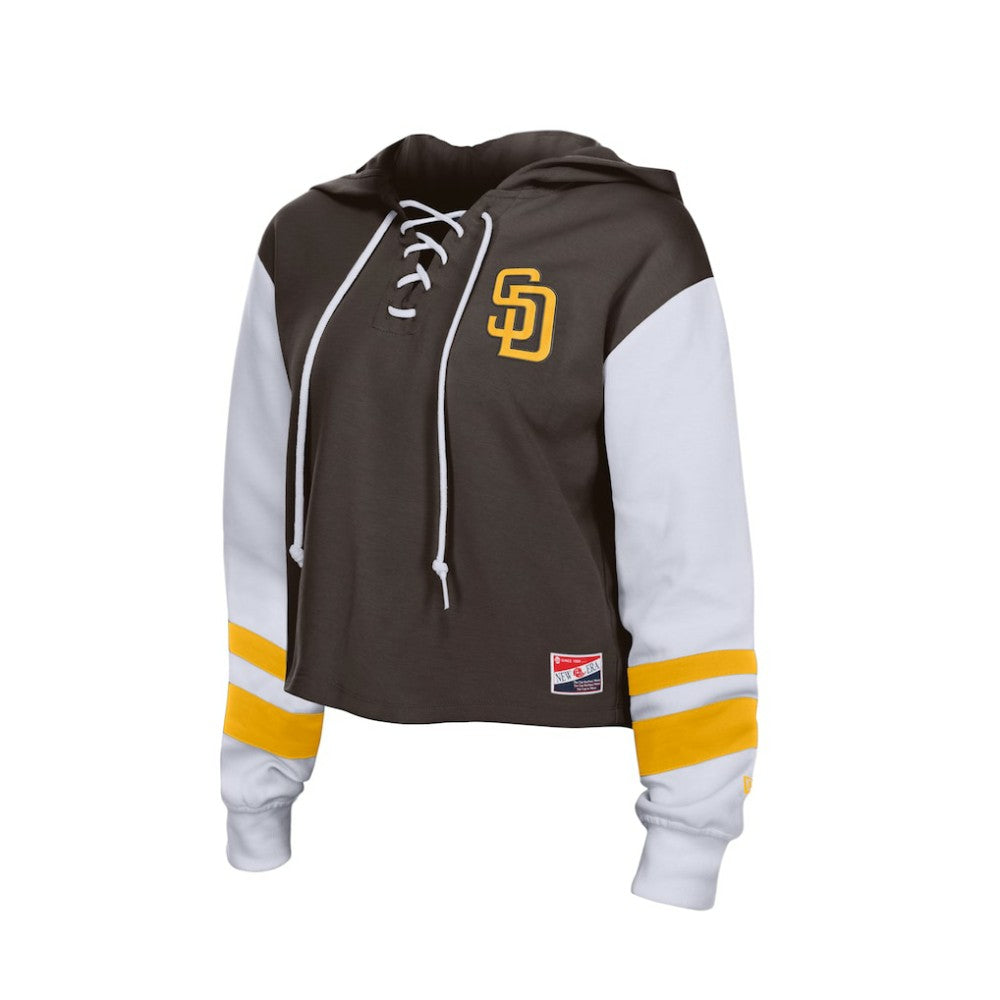 San Diego Padres Women's Boxy Lace-Up Hoodie Brown | New Era