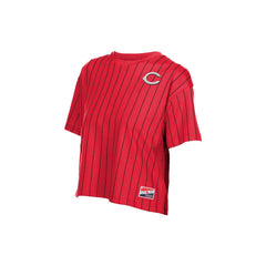 Cincinnati Reds Women's Throwback Meshback Pinstripe Boxy T-Shirt Red | New Era
