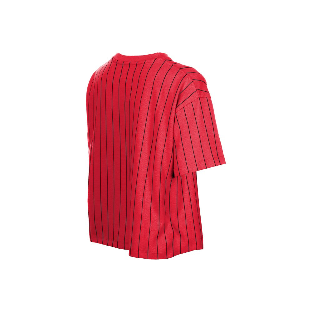 Cincinnati Reds Women's Throwback Meshback Pinstripe Boxy T-Shirt Red | New Era