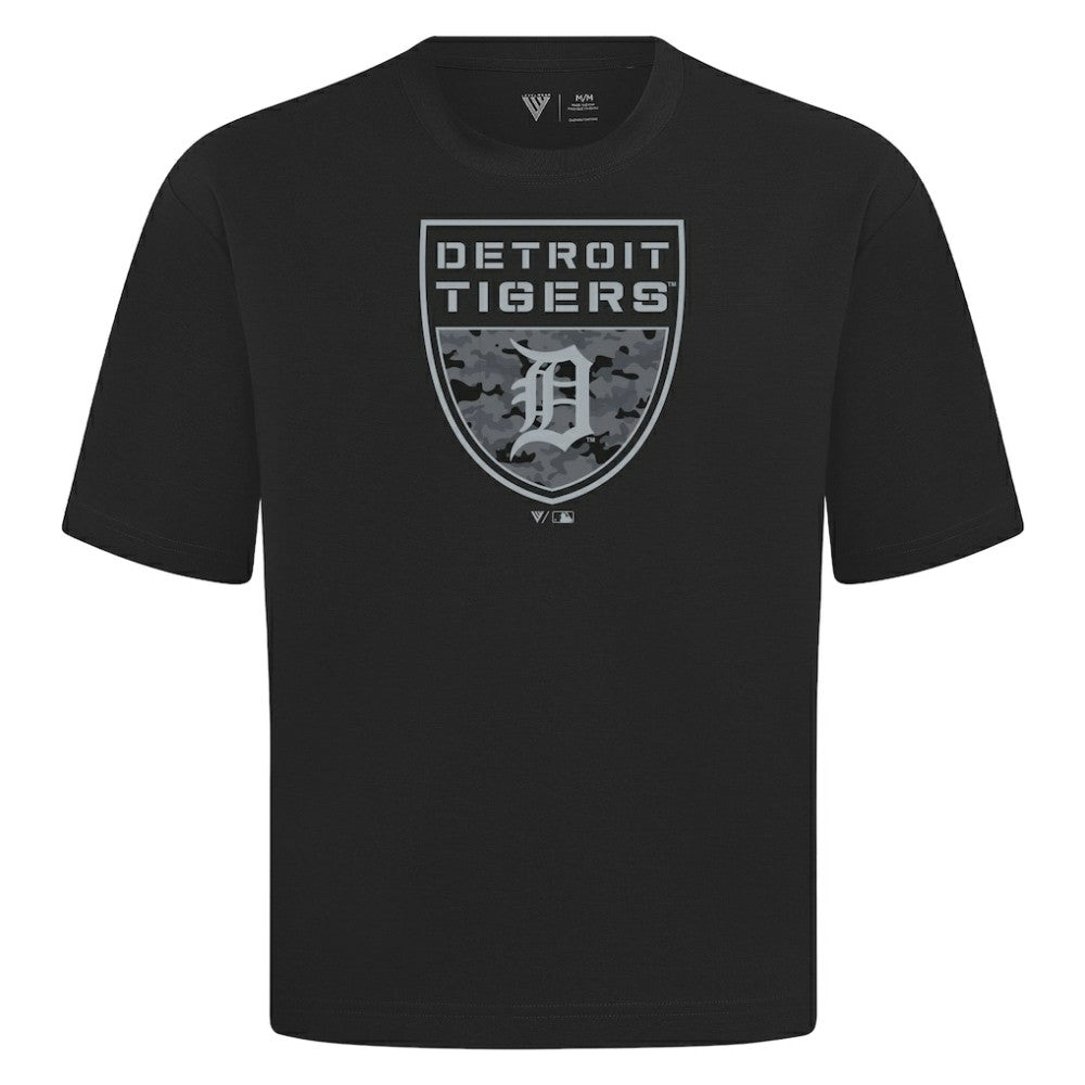 Detroit Tigers Levelwear Oversized Luxe Signature Knit Buckler T-Shirt Black