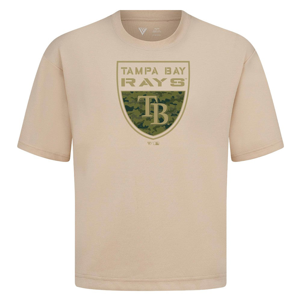 Tampa Bay Rays Levelwear Oversized Luxe Signature Knit Buckler T-Shirt Khaki