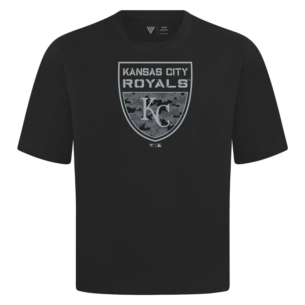 Kansas City Royals Levelwear Oversized Luxe Signature Knit Buckler T-Shirt Black
