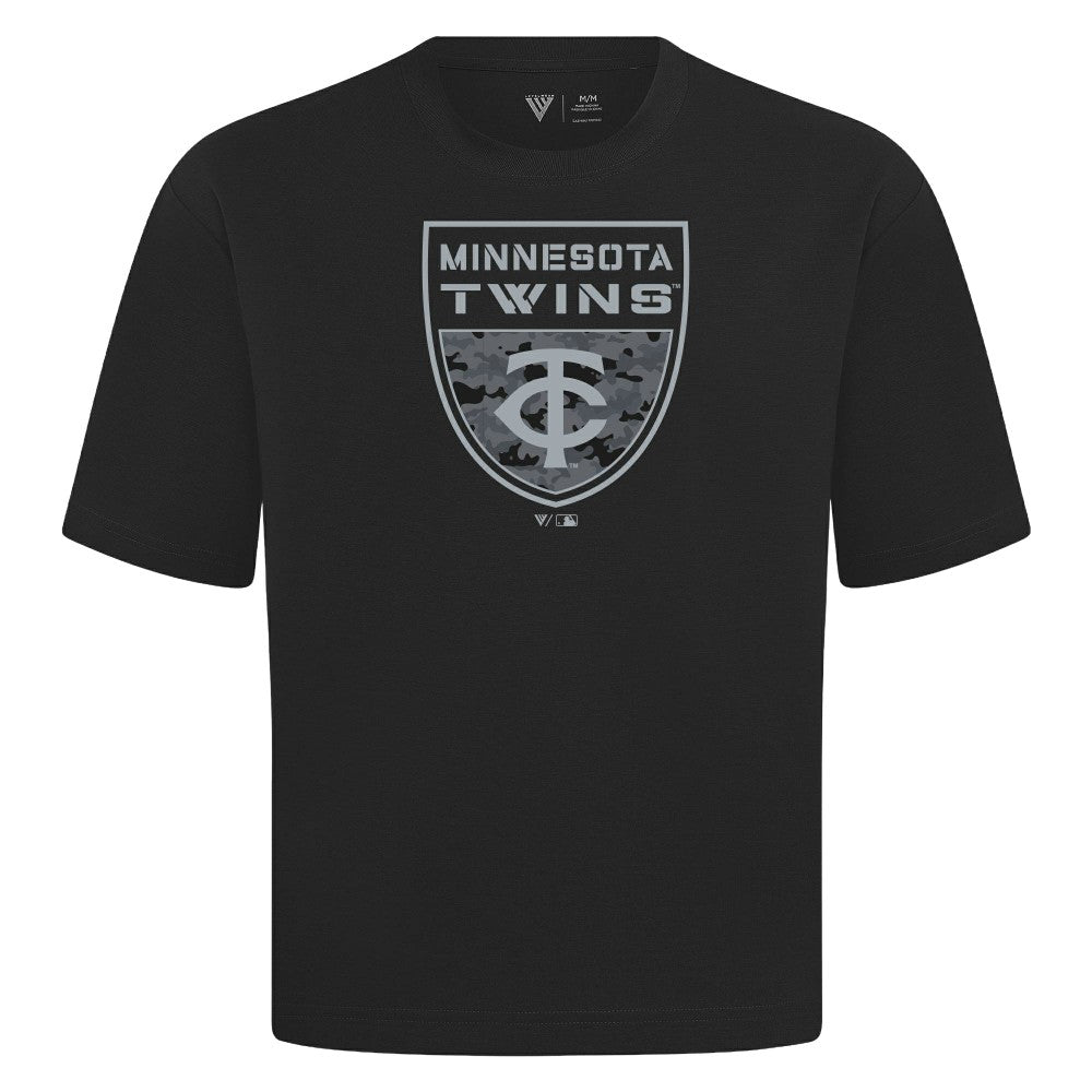 Minnesota Twins Levelwear Oversized Luxe Signature Knit Buckler T-Shirt Black