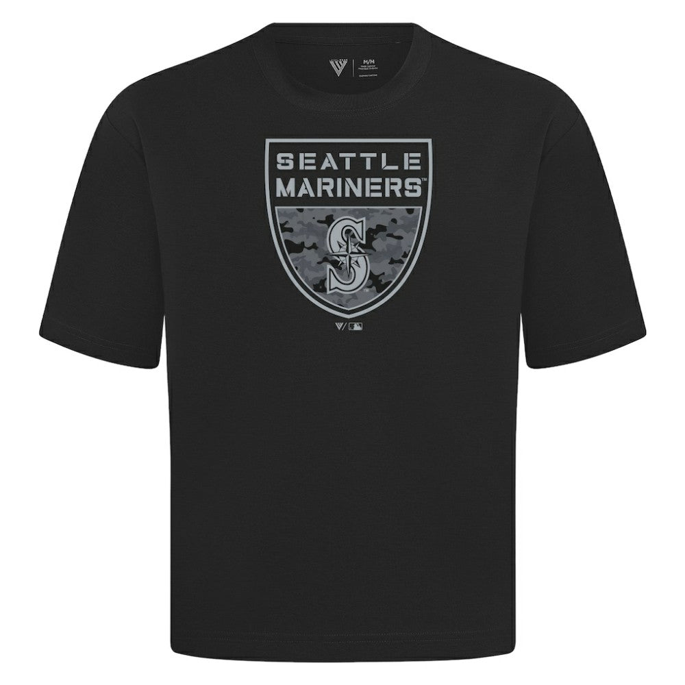 Seattle Mariners Levelwear Oversized Luxe Signature Knit Buckler T-Shirt Black