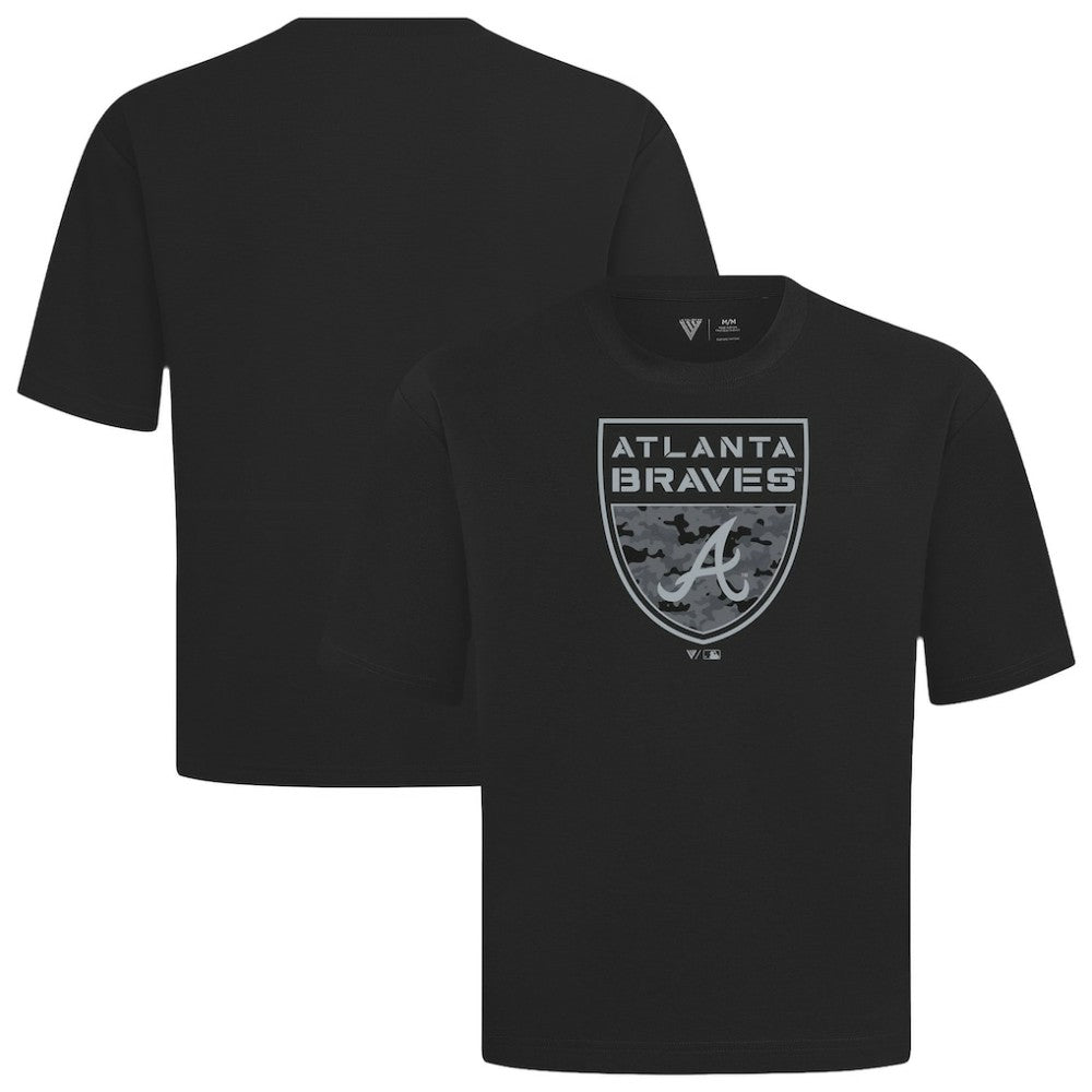 Atlanta Braves Levelwear Oversized Luxe Signature Knit Buckler T-Shirt Black