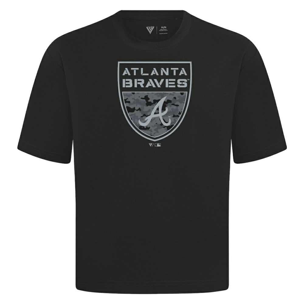 Atlanta Braves Levelwear Oversized Luxe Signature Knit Buckler T-Shirt Black