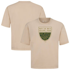Miami Marlins Levelwear Oversized Luxe Signature Knit Buckler T-Shirt Khaki