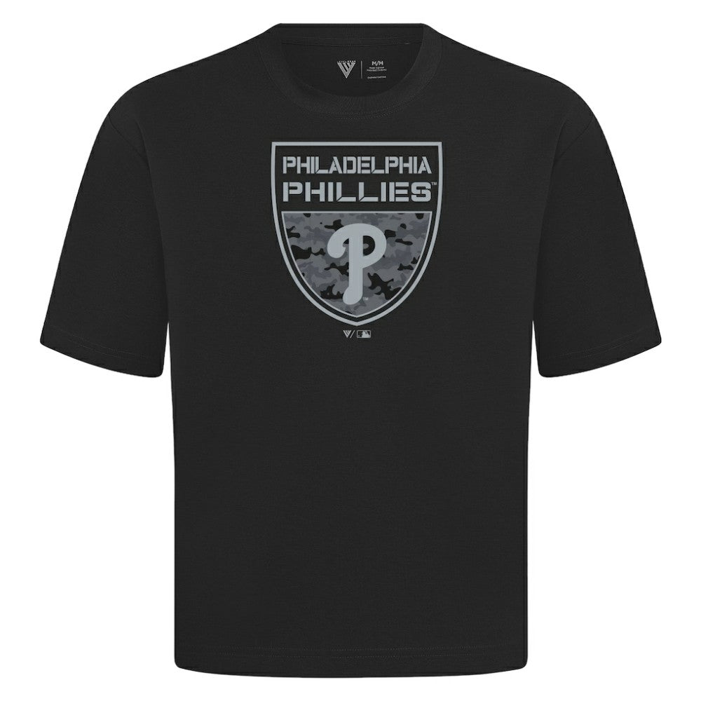 Philadelphia Phillies Levelwear Oversized Luxe Signature Knit Buckler T-Shirt Black