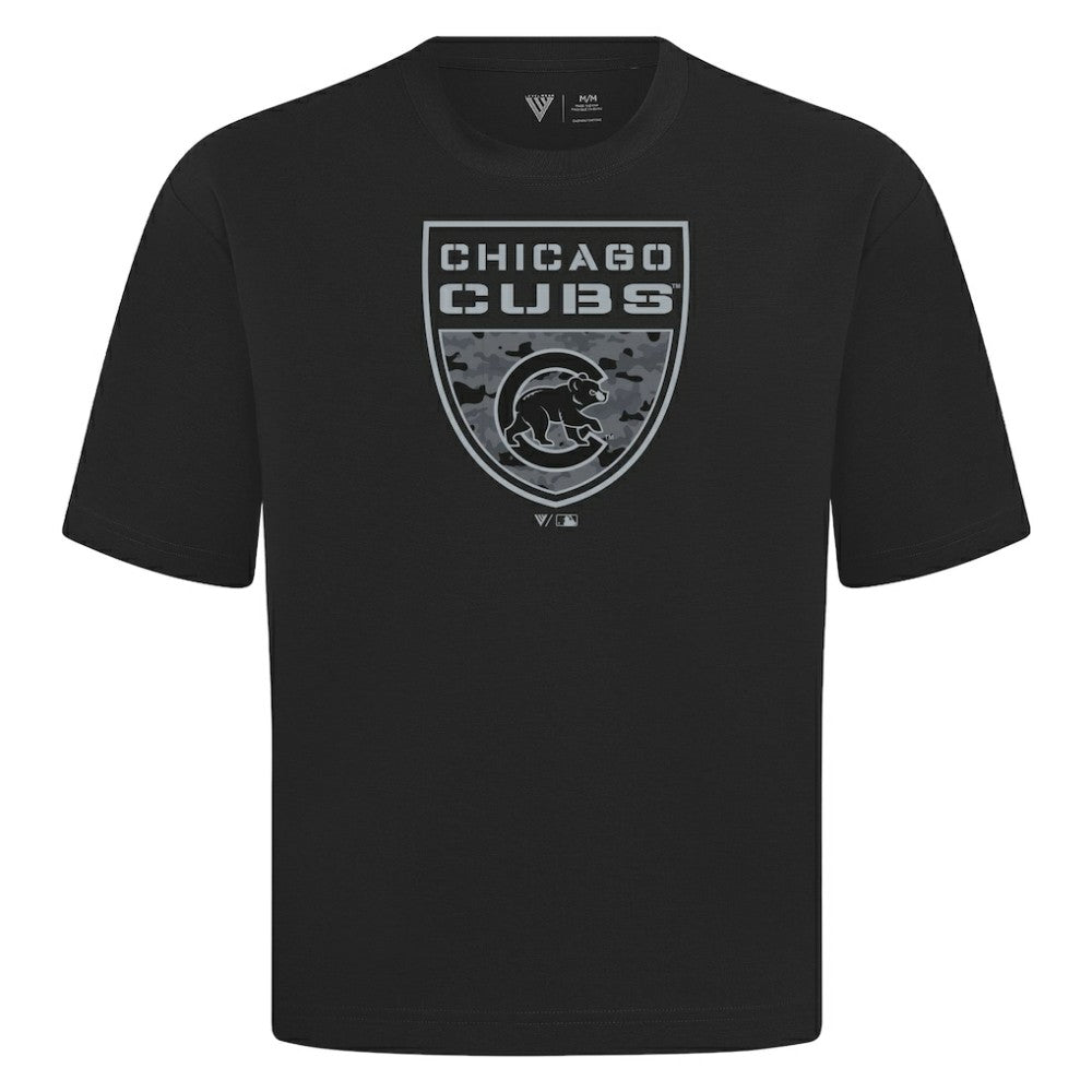 Chicago Cubs Levelwear Oversized Luxe Signature Knit Buckler T-Shirt Black