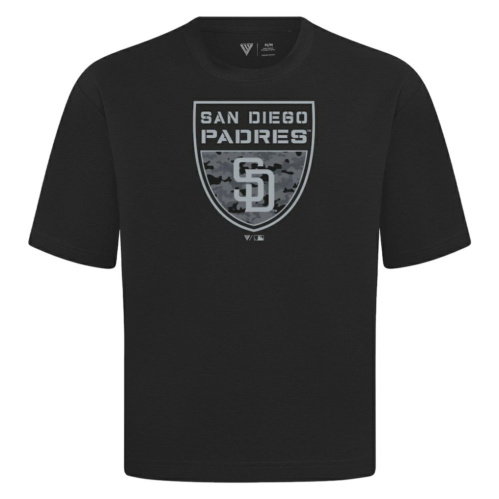 San Diego Padres Levelwear Oversized Luxe Signature Knit Buckler T-Shirt Black
