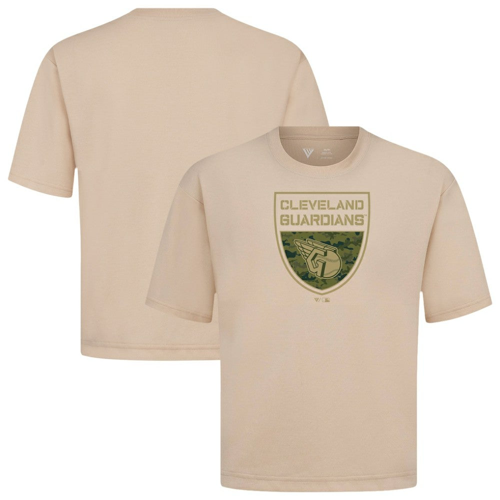 Cleveland Guardians Levelwear Oversized Luxe Signature Knit Buckler T-Shirt Khaki