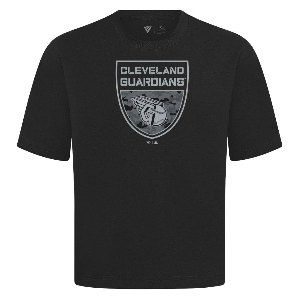 Cleveland Guardians Levelwear Oversized Luxe Signature Knit Buckler T-Shirt Black