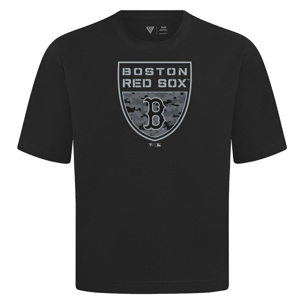 Boston Red Sox Levelwear Oversized Luxe Signature Knit Buckler T-Shirt Black