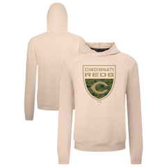 Cincinnati Reds Levelwear Mandate Buckler Tri-Blend Pullover Hoodie Khaki