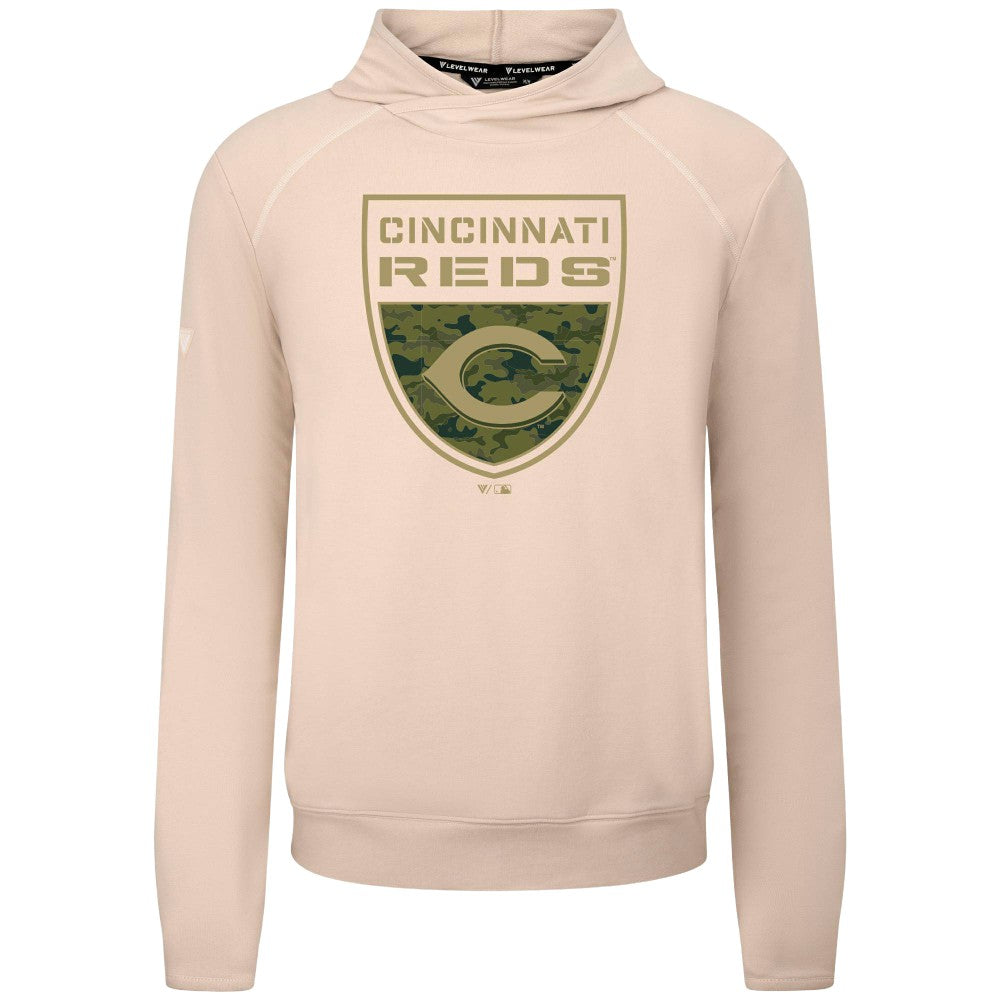 Cincinnati Reds Levelwear Mandate Buckler Tri-Blend Pullover Hoodie Khaki