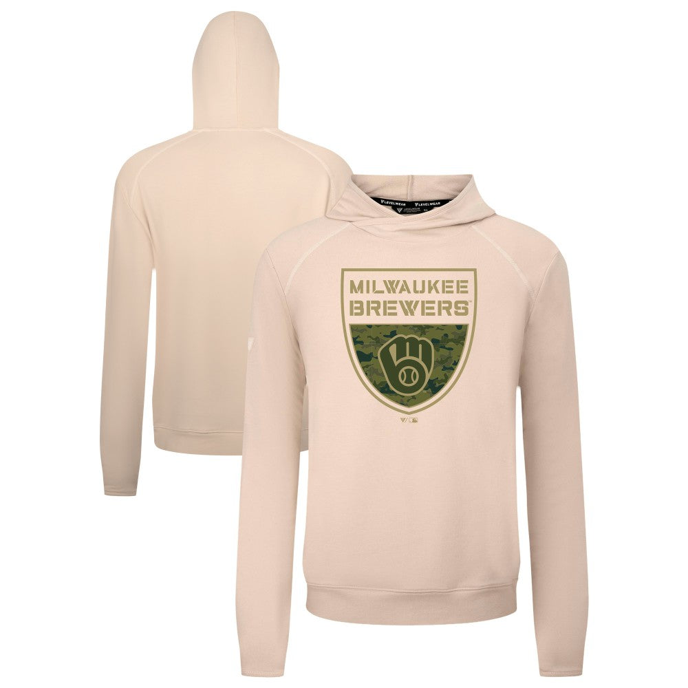 Milwaukee Brewers Levelwear Mandate Buckler Tri-Blend Pullover Hoodie Khaki