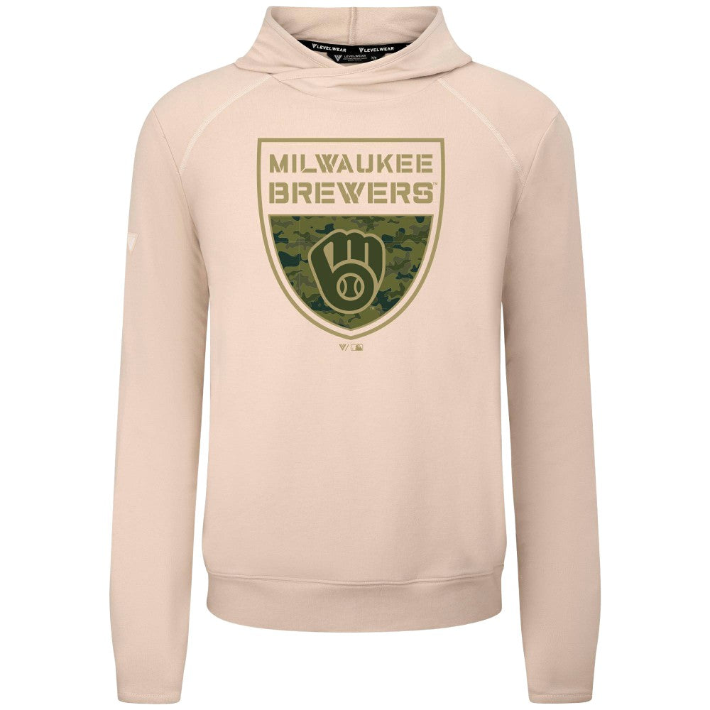 Milwaukee Brewers Levelwear Mandate Buckler Tri-Blend Pullover Hoodie Khaki