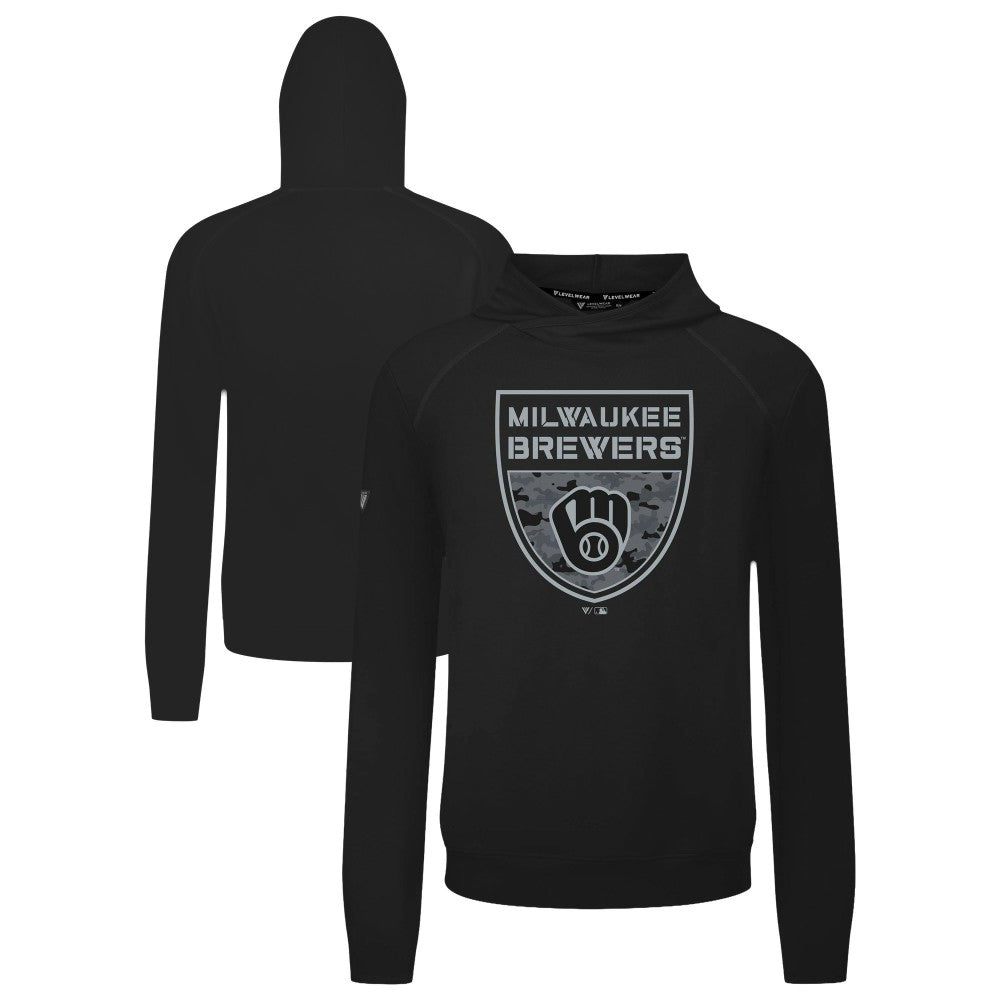 Milwaukee Brewers Levelwear Mandate Buckler Tri-Blend Pullover Hoodie Black