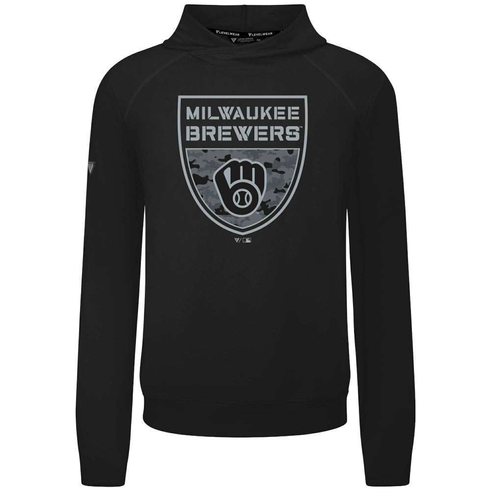 Milwaukee Brewers Levelwear Mandate Buckler Tri-Blend Pullover Hoodie Black