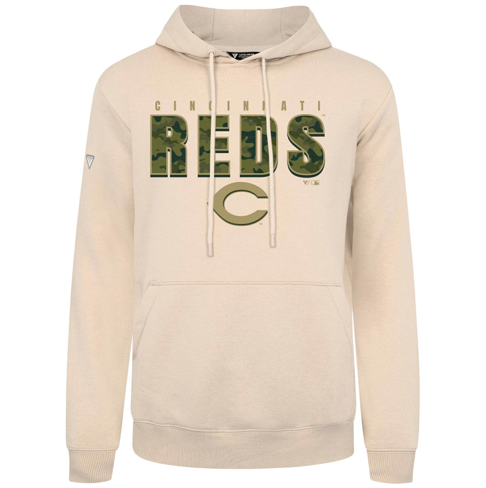 Cincinnati Reds Levelwear Podium Protect Pullover Hoodie Khaki