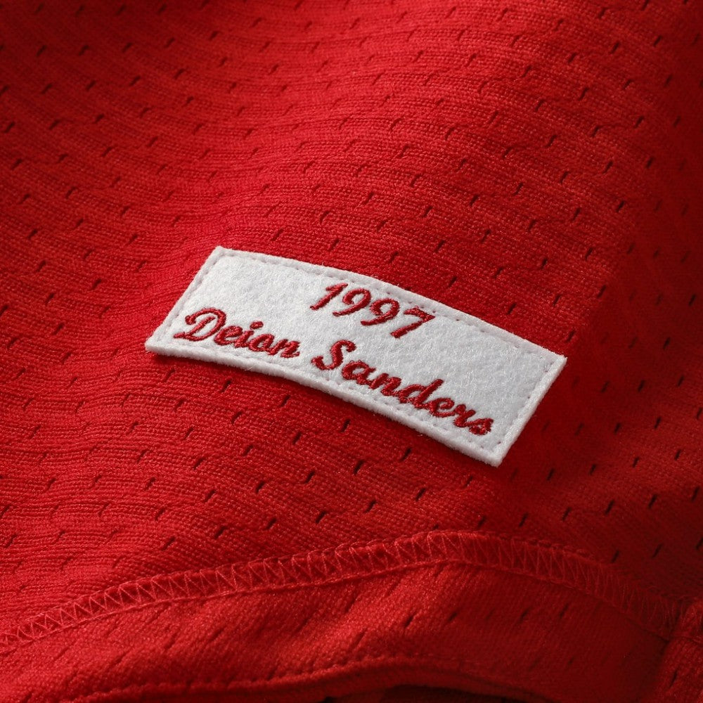 Deion Sanders Cincinnati Reds Cooperstown Mesh Batting Practice Button-Up Jersey Red | Mitchell & Ness