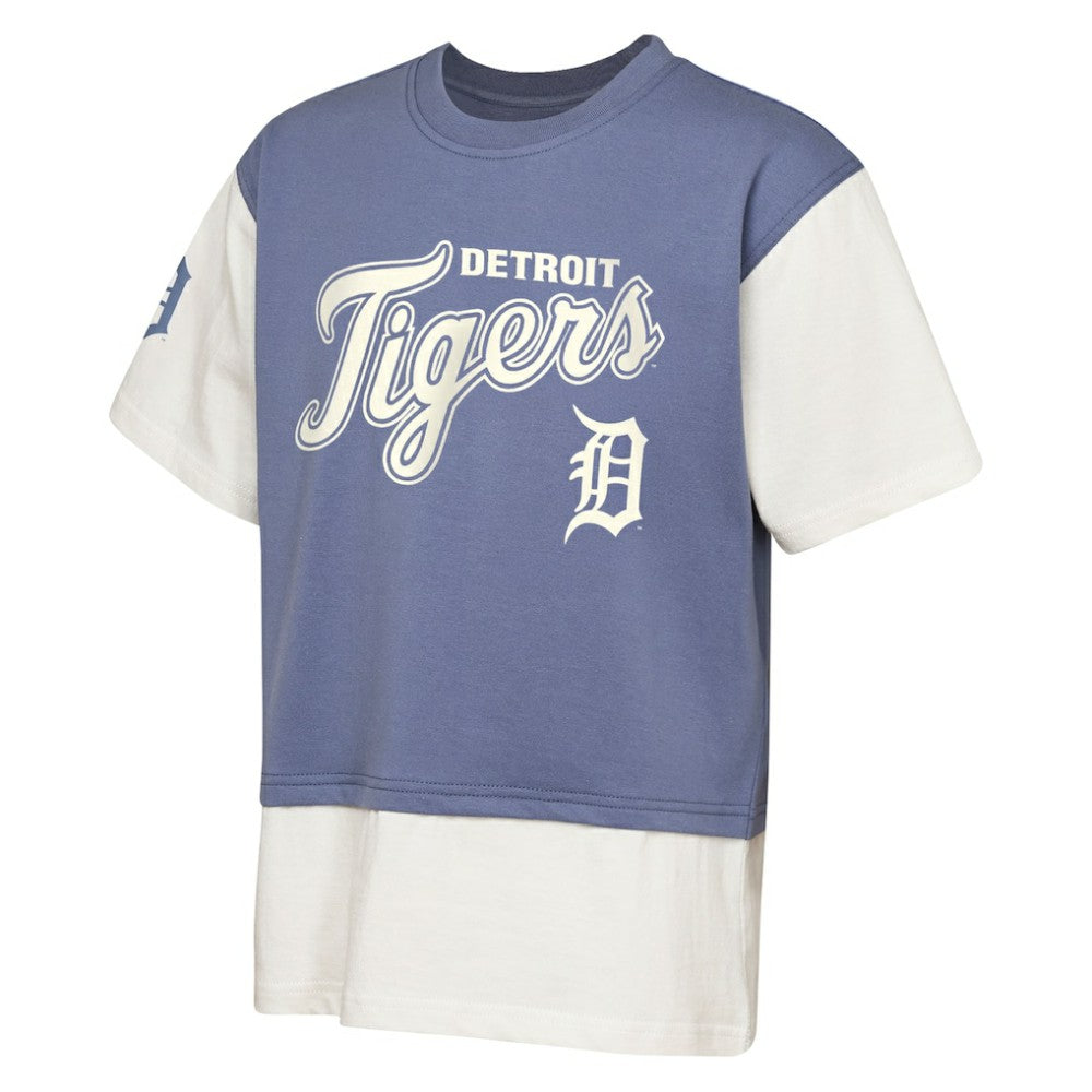 Detroit Tigers Outerstuff Youth Ultimate Pastels Premium Double Run T-Shirt Navy/Cream