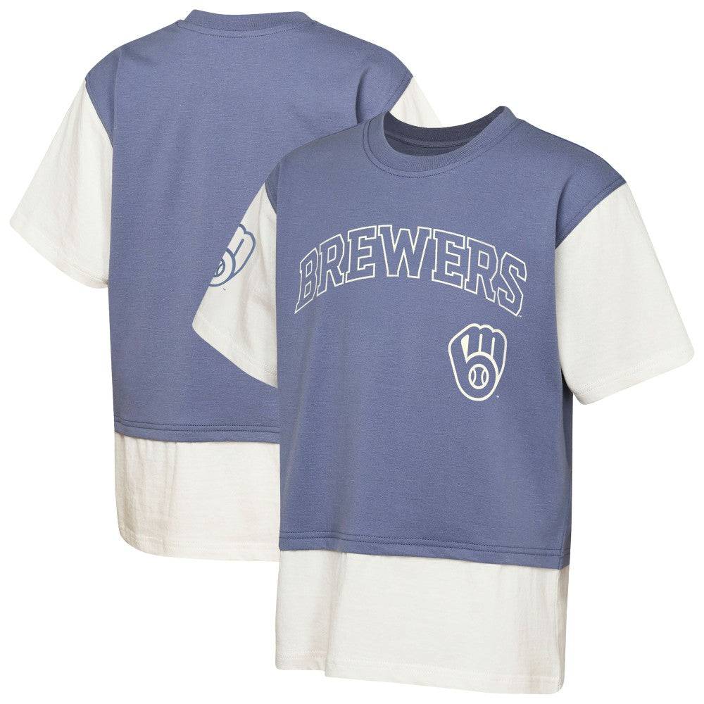 Milwaukee Brewers Outerstuff Youth Ultimate Pastels Premium Double Run T-Shirt Navy/Cream