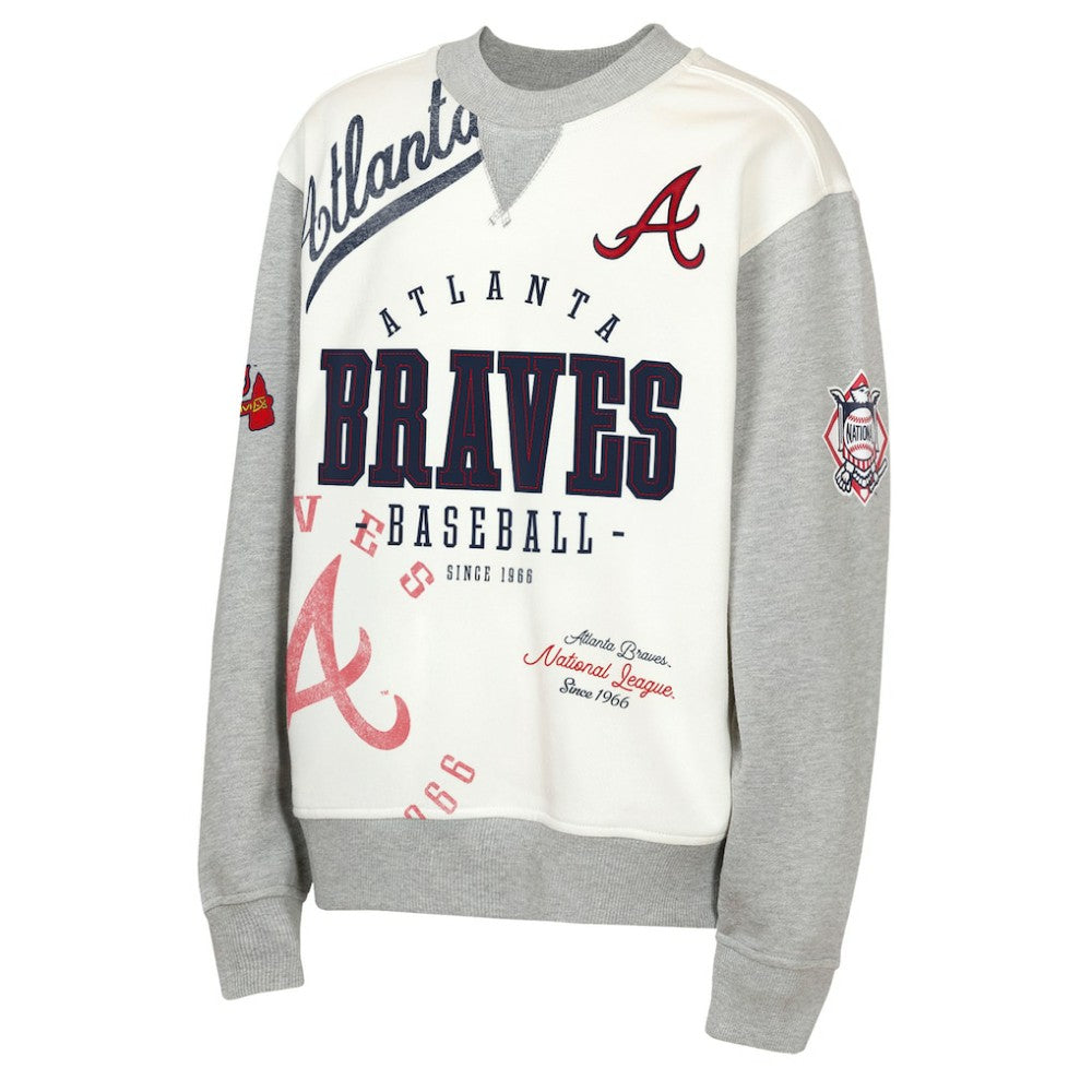 Atlanta Braves Outerstuff Youth Big League Power Hit Fleece Sweatshirt Cream/Gray