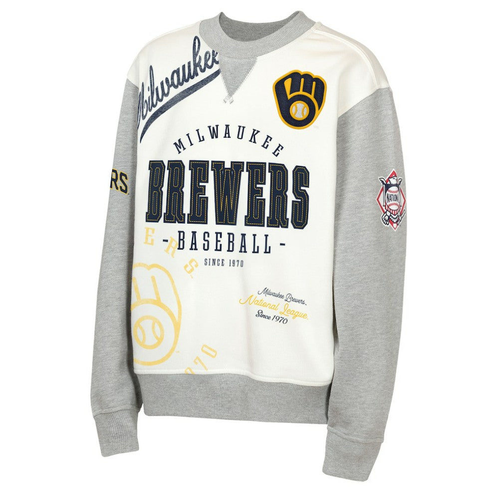 Milwaukee Brewers Outerstuff Youth Big League Power Hit Fleece Sweatshirt Cream/Gray