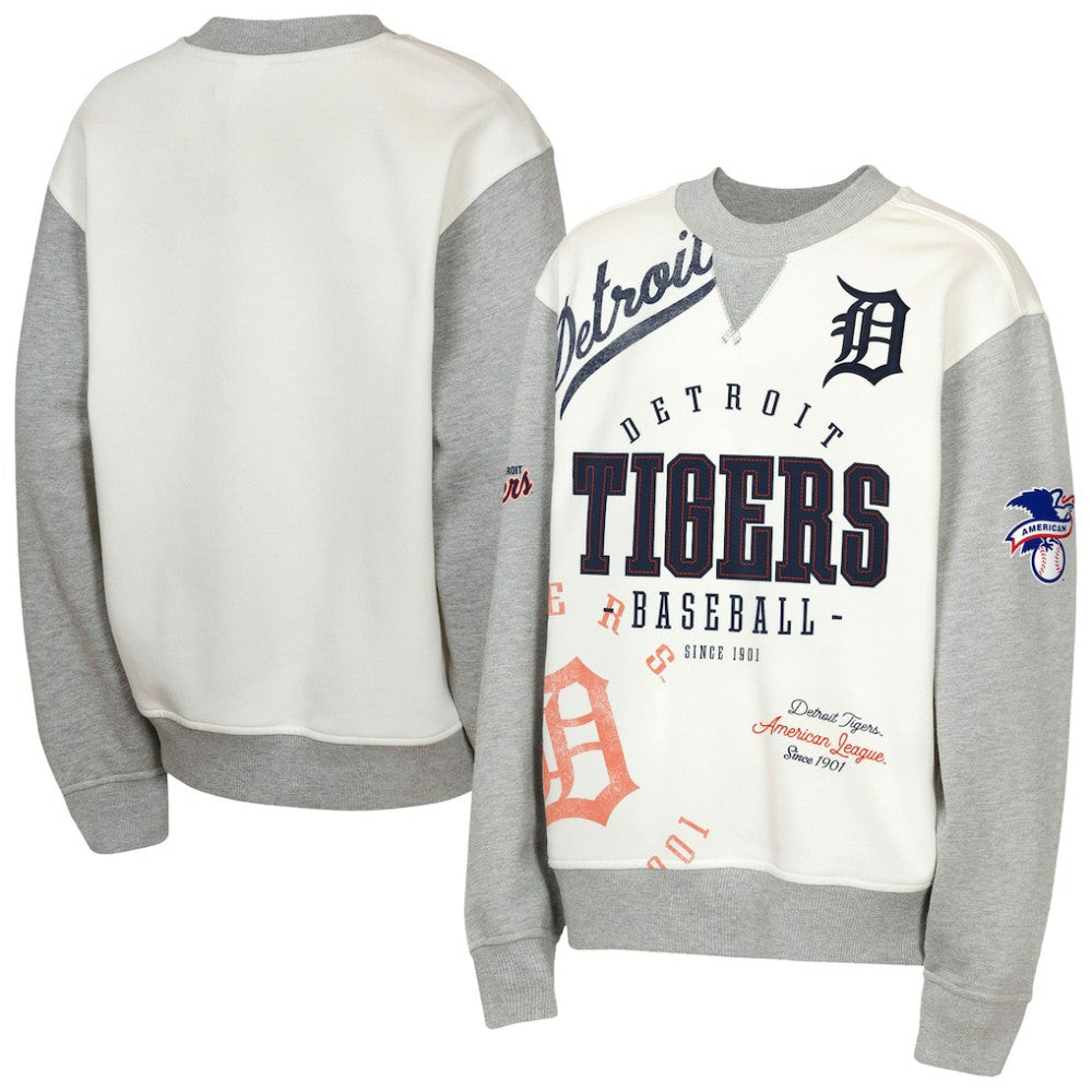 Detroit Tigers Outerstuff Youth Big League Power Hit Fleece Sweatshirt Cream/Gray