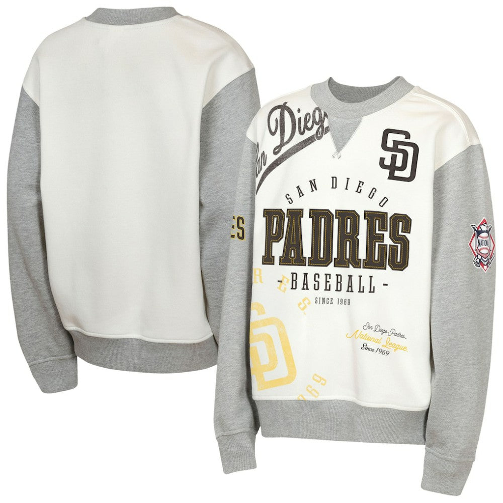 San Diego Padres Outerstuff Youth Big League Power Hit Fleece Sweatshirt Cream/Gray