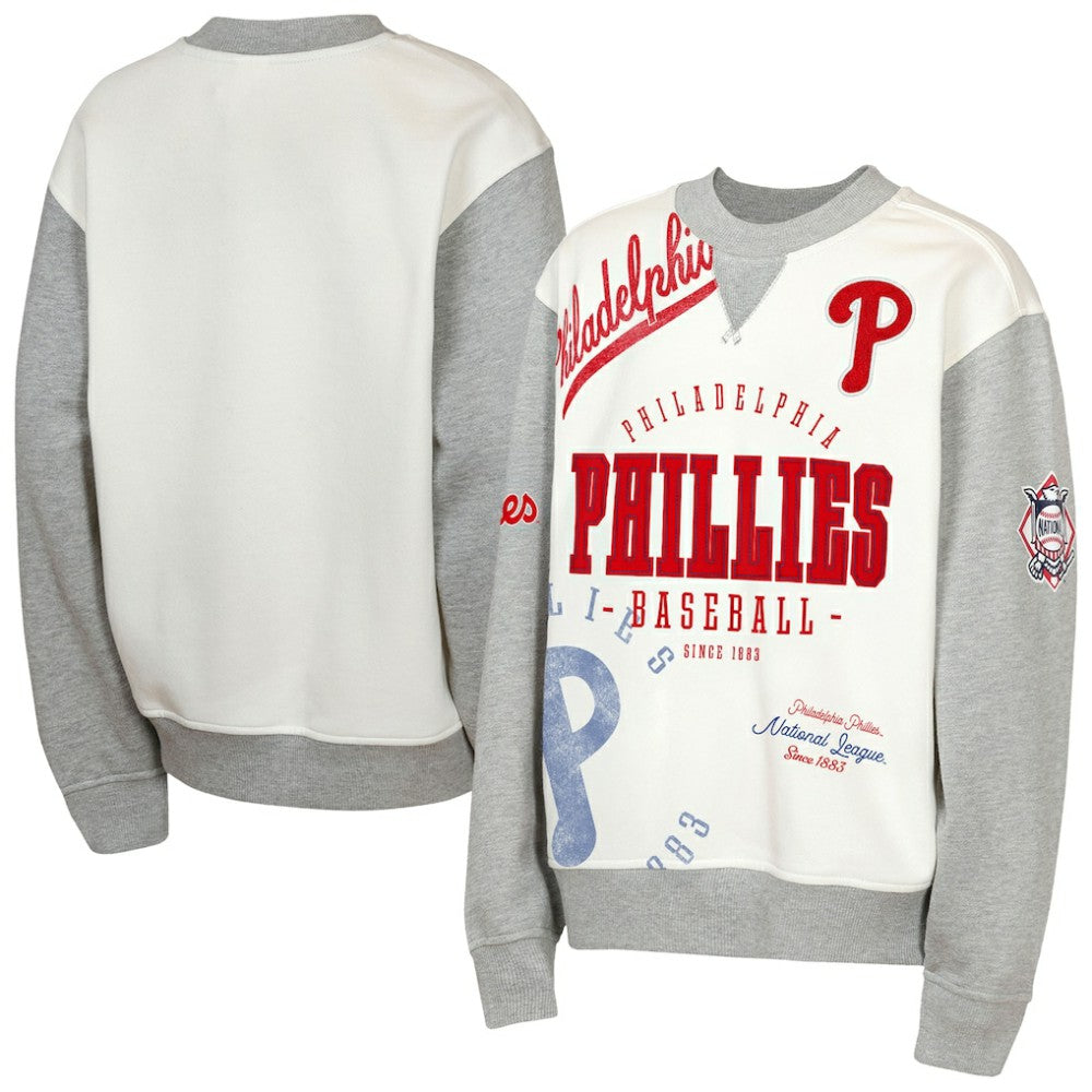 Philadelphia Phillies Outerstuff Youth Big League Power Hit Fleece Sweatshirt Cream/Gray