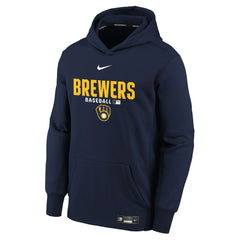 Milwaukee Brewers Youth Authentic Collection Therma-FIT Hoodie Navy | Nike
