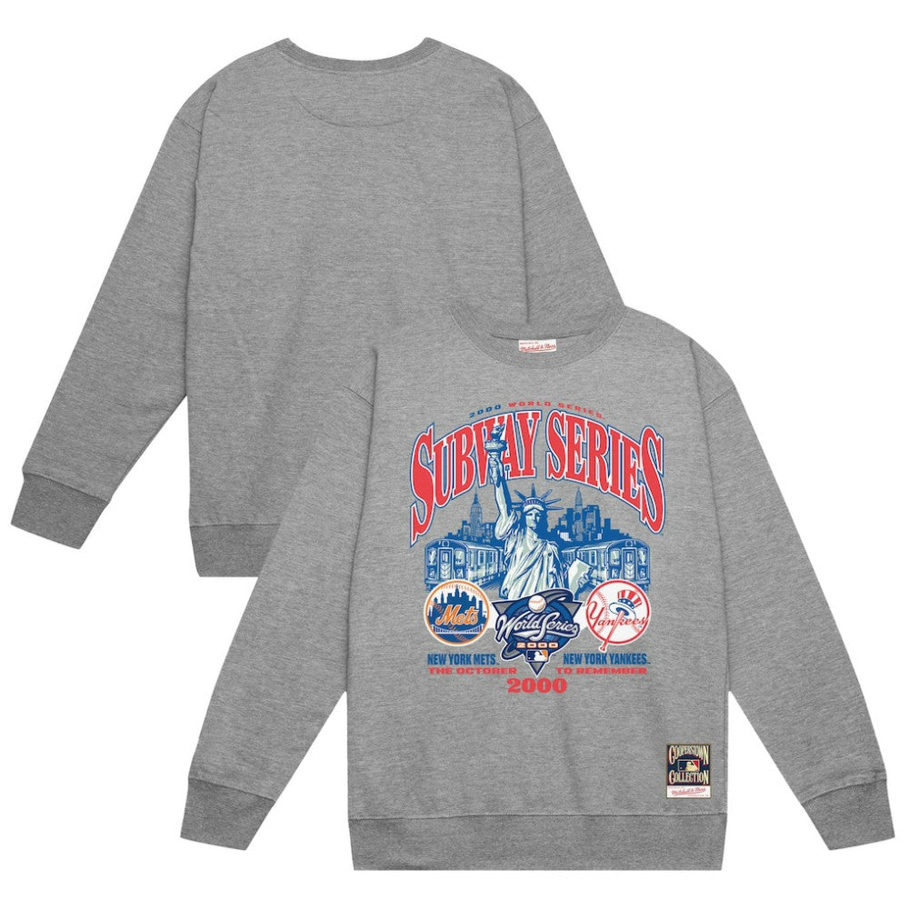 New York Yankees vs. New York Mets 2000 World Series Pullover Sweatshirt Heather Gray | Mitchell & Ness