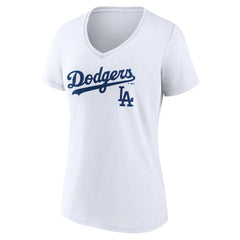 Los Angeles Dodgers Women's Team Lockup V-Neck T-Shirt White