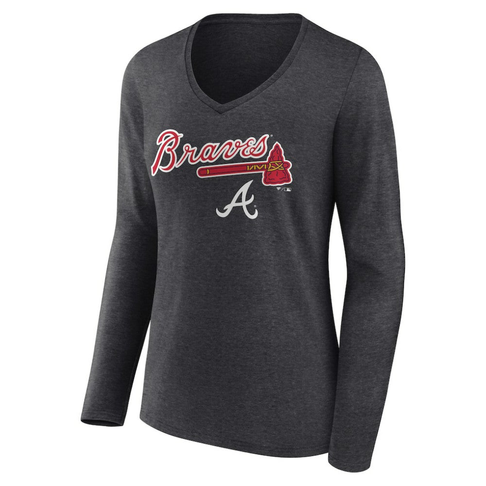 Atlanta Braves Women's Team Lockup Long Sleeve V-Neck T-Shirt Charcoal