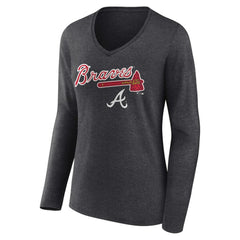 Atlanta Braves Women's Team Lockup Long Sleeve V-Neck T-Shirt Charcoal