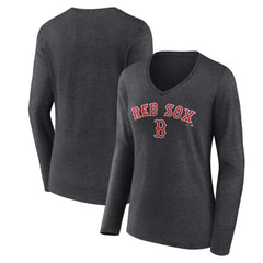 Boston Red Sox Women's Team Lockup Long Sleeve V-Neck T-Shirt Charcoal