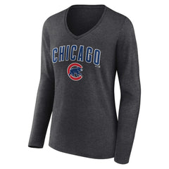 Chicago Cubs Women's Team Lockup Long Sleeve V-Neck T-Shirt Charcoal
