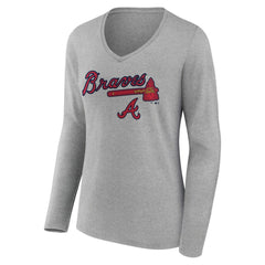Atlanta Braves Women's Team Lockup Long Sleeve V-Neck T-Shirt Gray
