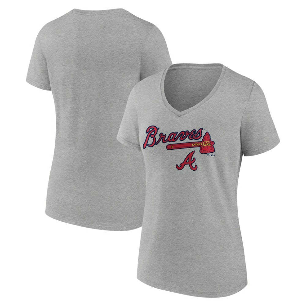 Atlanta Braves Women's Team Lockup V-Neck T-Shirt Gray