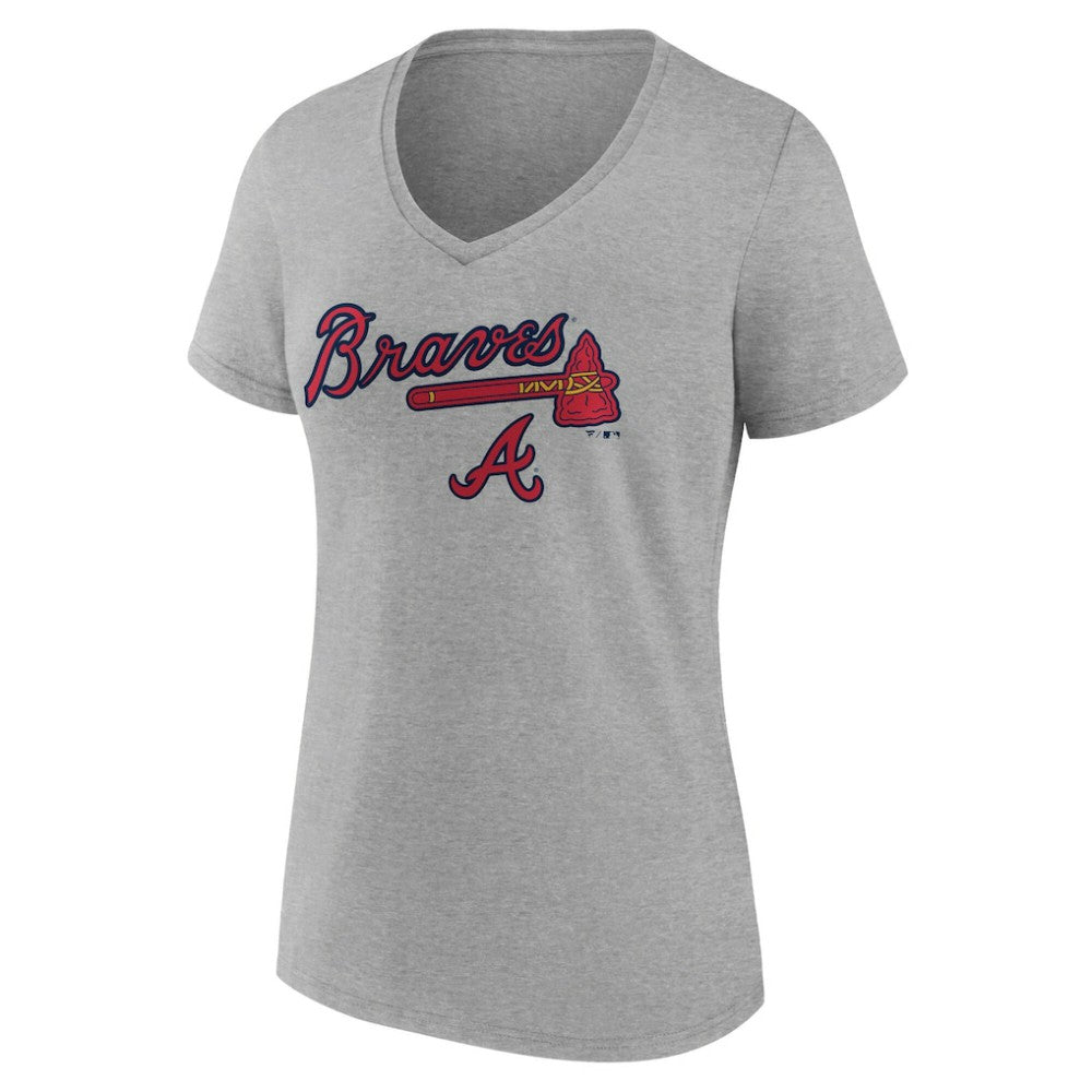 Atlanta Braves Women's Team Lockup V-Neck T-Shirt Gray