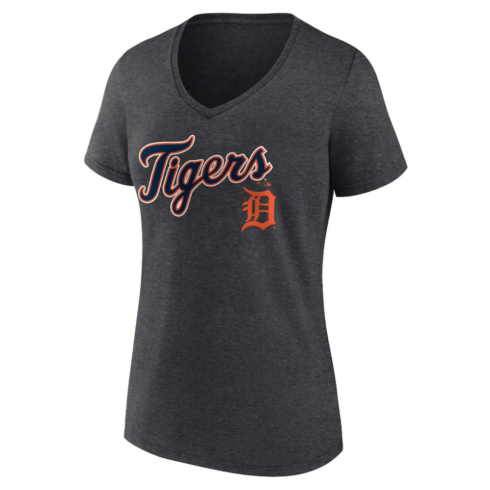 Detroit Tigers Women's Team Lockup V-Neck T-Shirt Charcoal