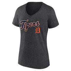 Detroit Tigers Women's Team Lockup V-Neck T-Shirt Charcoal