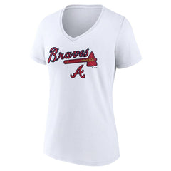Atlanta Braves Women's Team Lockup V-Neck T-Shirt White