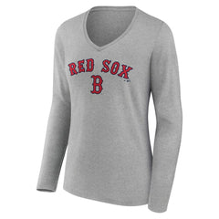 Boston Red Sox Women's Team Lockup Long Sleeve V-Neck T-Shirt Gray
